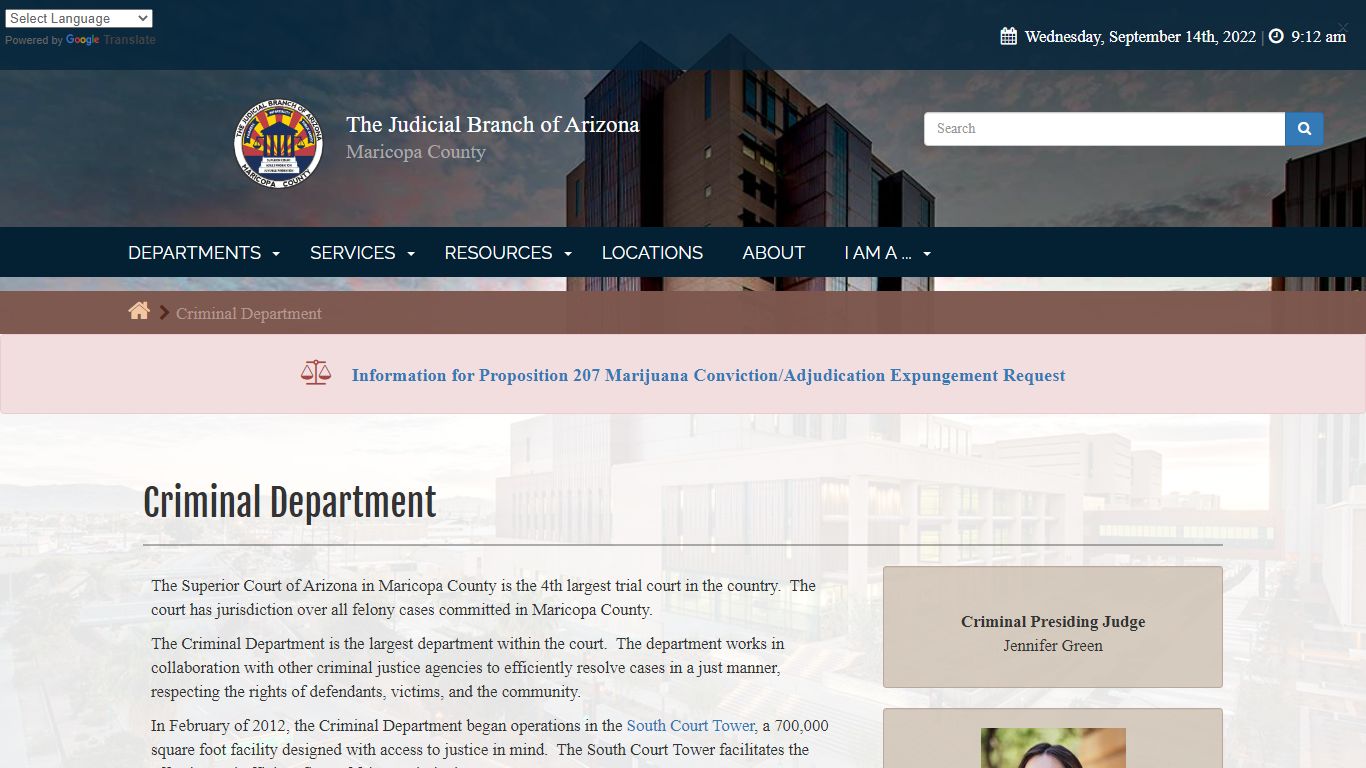 The Judicial Branch of Arizona in Maricopa County - Criminal Department